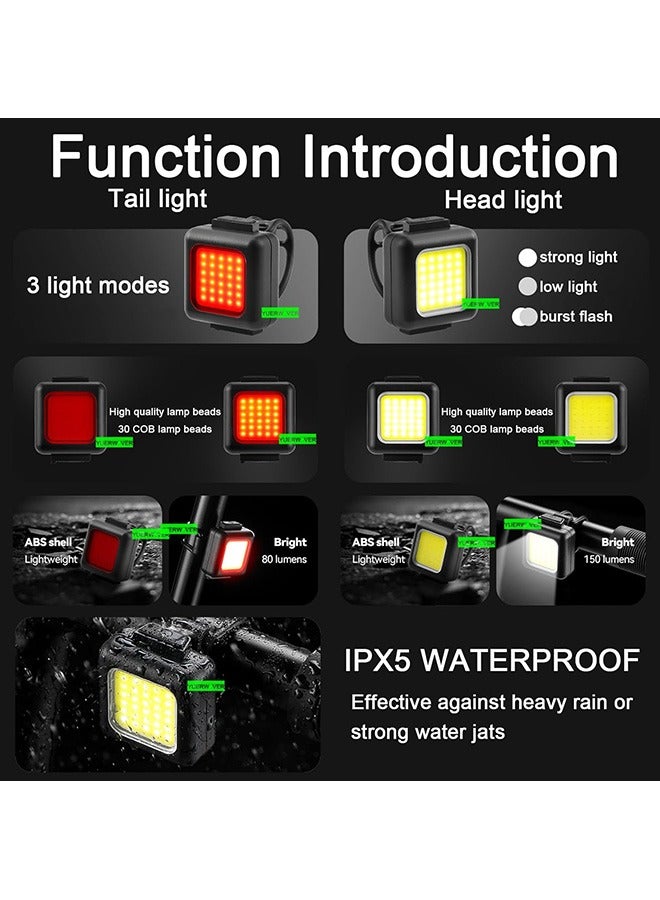 Ultra Bright Rechargeable Bike Light Set, Bicycle Front Headlight and Back Rear Taillight Cycling Night Essential, Waterproof Warning Flash Light MTB Accessories for Kids Men Women Adults - Image 5