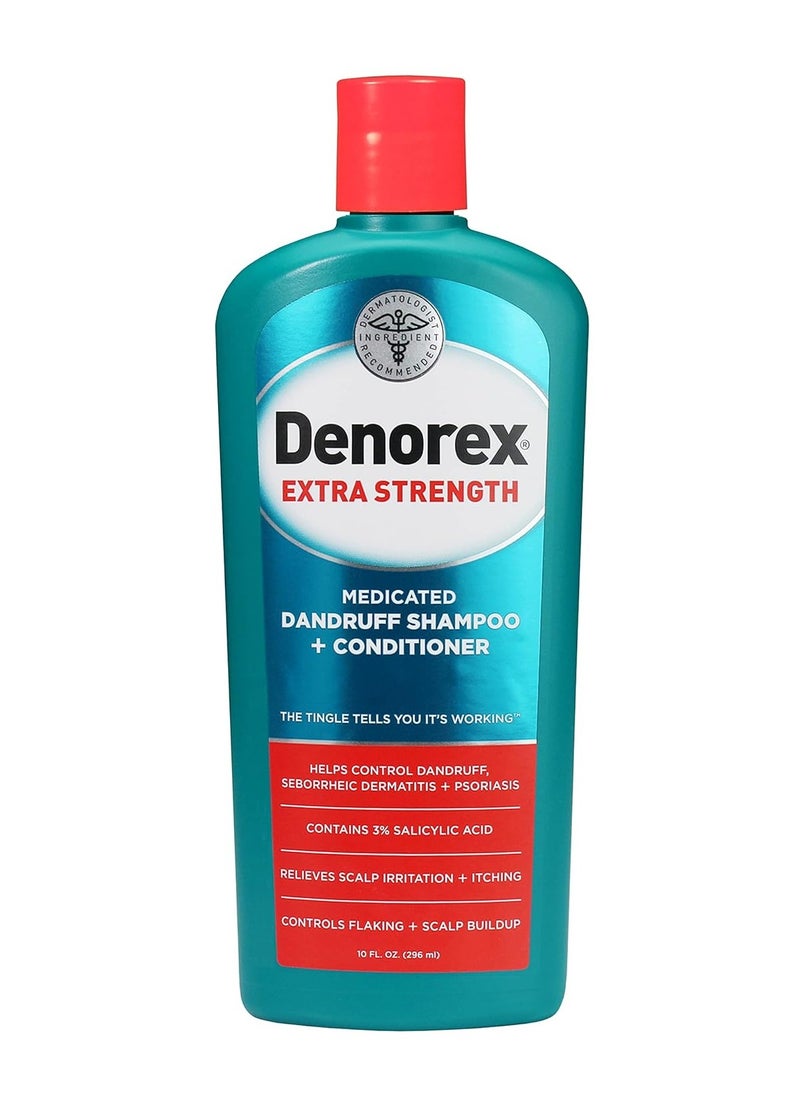 Denorex - Denorex Extra Strength Anti Dandruff Shampoo & Conditioner Treatment, 3% Salicylic Acid Helps Relieve Moderate Symptoms of Dandruff, Seborrheic Dermatitis & Psoriasis, 10oz - Image 1