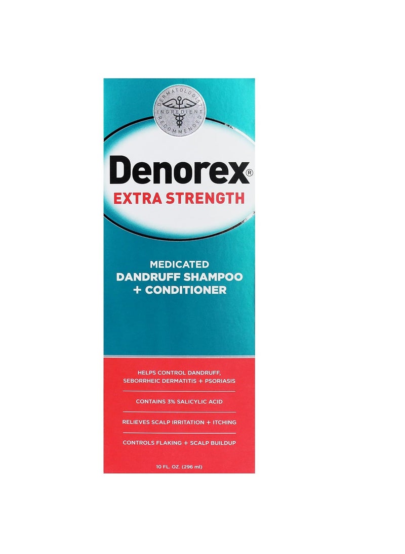 Denorex - Denorex Extra Strength Anti Dandruff Shampoo & Conditioner Treatment, 3% Salicylic Acid Helps Relieve Moderate Symptoms of Dandruff, Seborrheic Dermatitis & Psoriasis, 10oz - Image 1