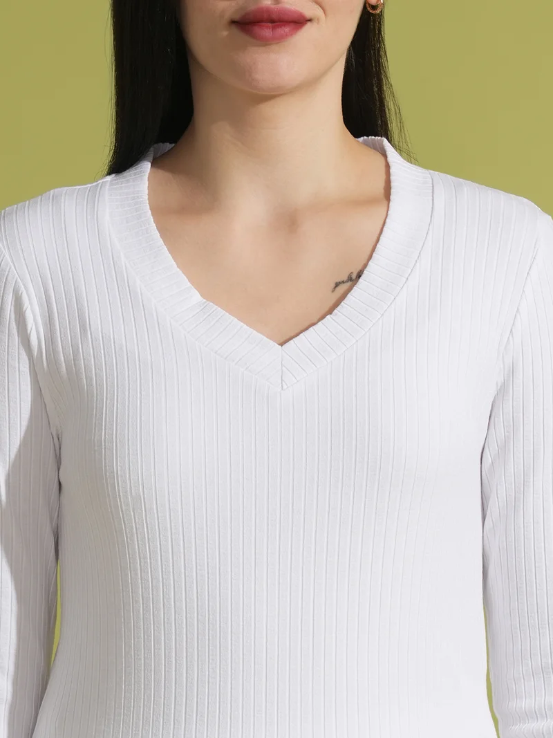 globus Women Self Design V-Neck Top With Trousers