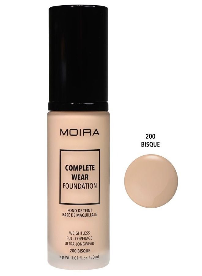 moira MOIRA Complete Wear Foundation – Shade 200 Bisque, Full Coverage, Long-Lasting Matte Finish, Lightweight & Waterproof Formula 30ml  - Image 1