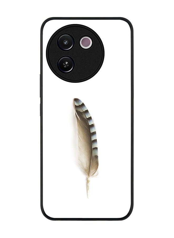 Stylizedd Rugged Black edge case for Vivo V30e, Slim fit Soft Case Flexible Rubber Edges Anti Drop TPU Gel Thin Cover -  Lonely Feather - Image 1