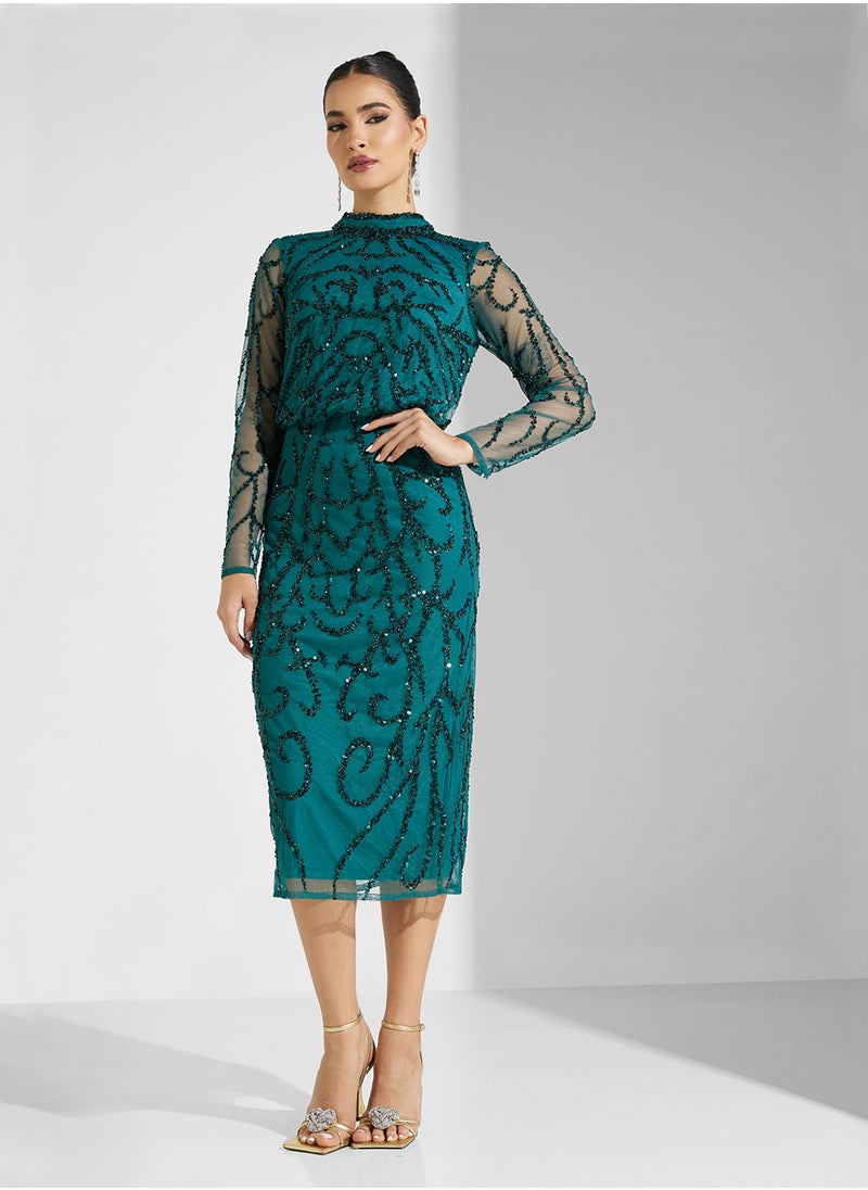 Amelia Rose Belted Sequin Midi Dress  - Image 4