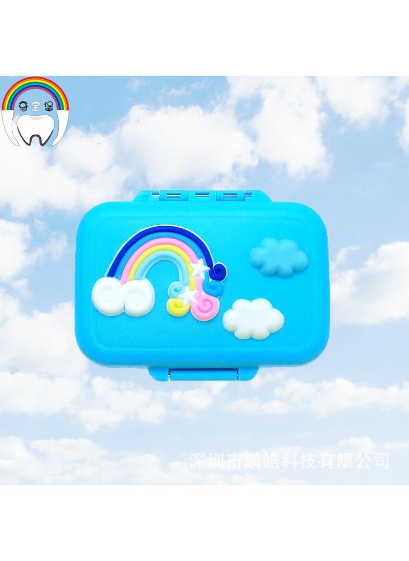 Silicone Rainbow Baby Tooth Box with Tweezers Blue - Image 1