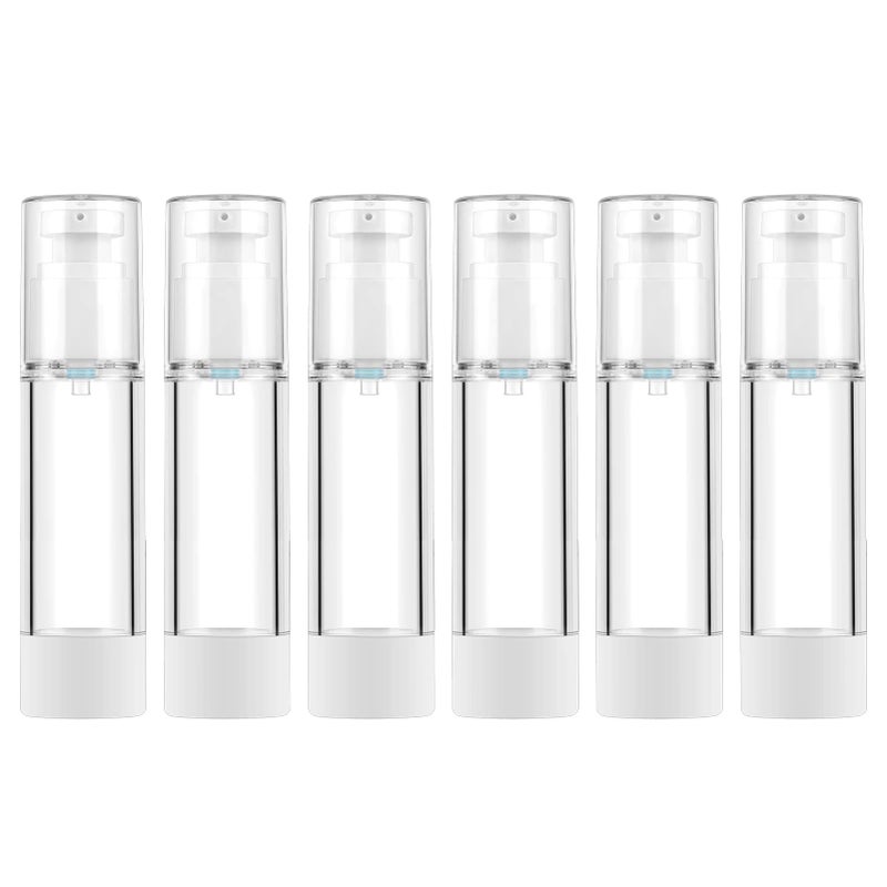 LONGWAY 17 Oz 50ml Clear Airless Cosmetic Cream Pump Bottle Travel Size Dispenser Refillable ContainersFoundation Travel Pump Bottle for Shampoo Pack of 6