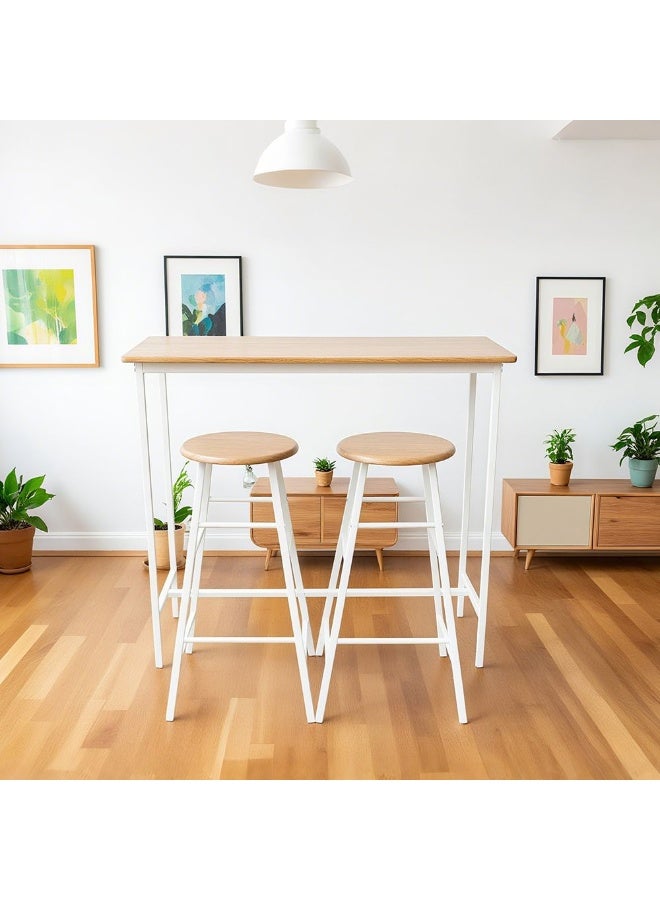 DANUBE HOME طقم طاولة طعام عالية Paloz 1+2 - تصميم أنيق من خشب السونما بلون البلوط/الأبيض، مثالي للمساحات الصغيرة، خشب هندسي ومعدن، أثاث غرفة طعام لجلستين - Image 1