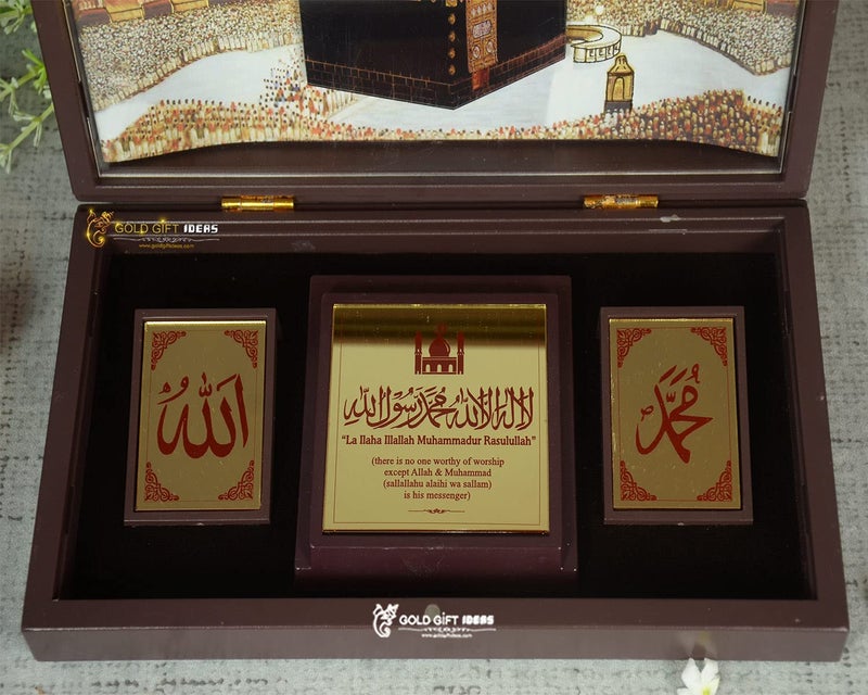 GoldGiftIdeas أفكار هدايا ذهبية إطار صورة كعبة 24 قيراط مطلي بالذهب للهدية، هدية إسلامية، هدية تذكارية خشبية للكعبة، أفضل هدية إسلامية، هدية عيد - Image 4