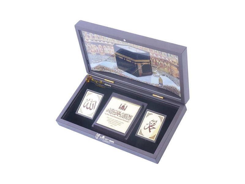GoldGiftIdeas أفكار هدايا ذهبية إطار صورة كعبة 24 قيراط مطلي بالذهب للهدية، هدية إسلامية، هدية تذكارية خشبية للكعبة، أفضل هدية إسلامية، هدية عيد - Image 2