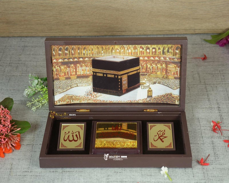 GoldGiftIdeas أفكار هدايا ذهبية إطار صورة كعبة 24 قيراط مطلي بالذهب للهدية، هدية إسلامية، هدية تذكارية خشبية للكعبة، أفضل هدية إسلامية، هدية عيد - Image 5
