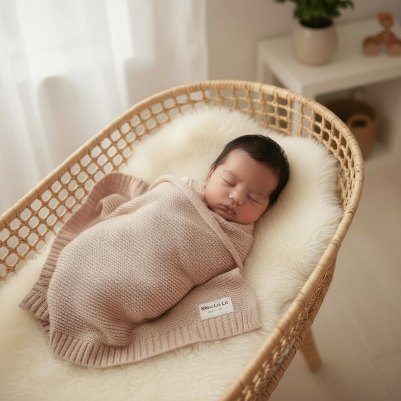 Bleu La La - 100% Organic Cotton Heritage Knit Textured Baby Quilt Blanket for Girls - Signature Heritage Knit, Soft Breathable Newborn Baby Blanket for Girls (Heritage - Blush Pink) - Image 4