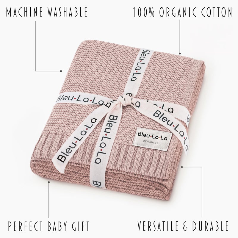 Bleu La La - 100% Organic Cotton Heritage Knit Textured Baby Quilt Blanket for Girls - Signature Heritage Knit, Soft Breathable Newborn Baby Blanket for Girls (Heritage - Blush Pink) - Image 3