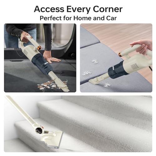 UN1QUE 2 in 1 Handheld & Stick Vacuum Cleaner for Home, 500W Handheld Vacuum with 15000PA Suction, 0.8L Washable HEPA Filter, Adjustable Head, Bagless Dry Vacumming, Deep Clean for Hard Floor, Carpet - Image 5