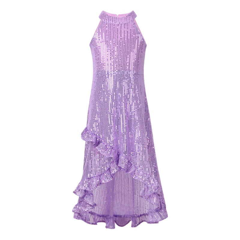 WELAKEN Girls Sequin Dress for Kids Sparkly Halter Neck Sleeveless Casual Party Wedding Twirl Dresses - Image 1