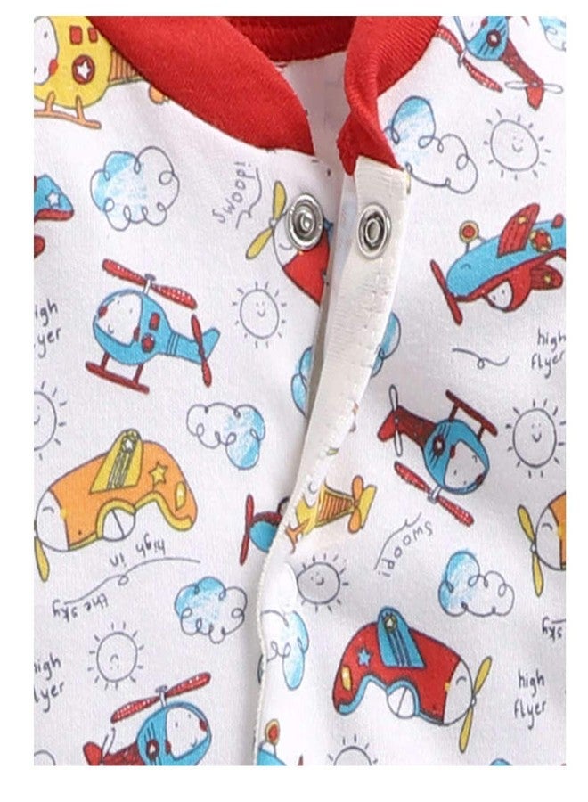 EIO� 100% Cotton Rompers/Sleep suits/Jumpsuit/Night Suits for Baby Boys & Girls, Infants, New Born pack of 3 (9-12 Months, Red) - Image 4