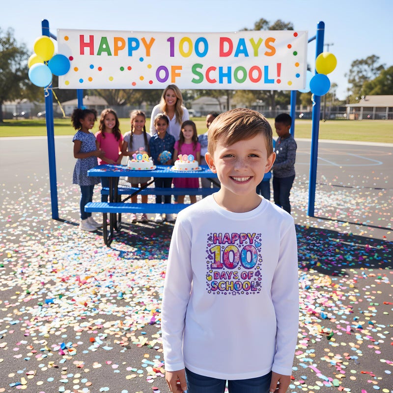 INCOK 100 Days of School Iron on Transfers - 30 Pcs DTF Transfers Ready to Press, DIY 100 Days of School Shirt Teacher Students, Rainbow Baseball Heat Vinyl Stickers for Clothes Hoodie Bag Jacket Sweatshirt - Image 3