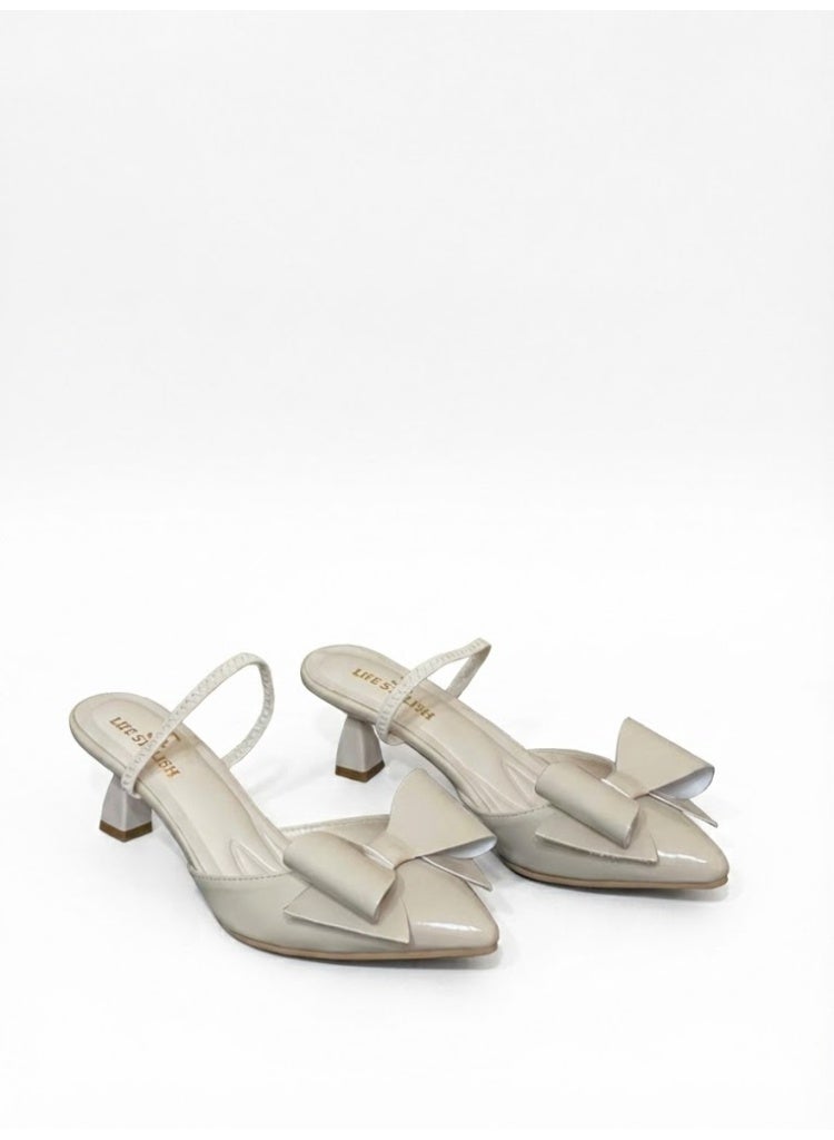 لايف ستيلاش  أحذية كعب جلد مع استيك وفيونكه F-610 - بيج - Image 2