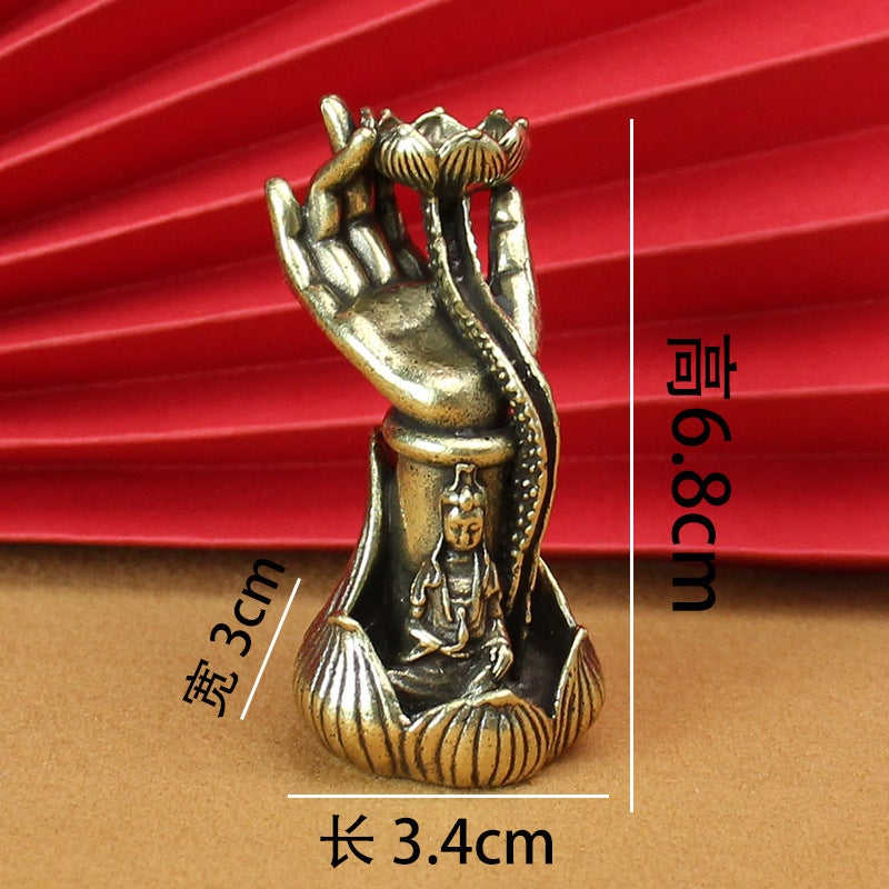 Antique Styled Bronze Lotus Leaf Incense Burner Desktop Buddha Hand Lotus Flower Reversible Aromatherapy Decorative Ornament Large Buddha hand backflow incense weight about 120g 