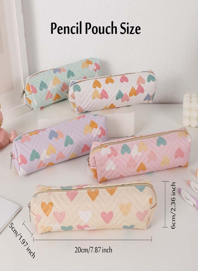 HABUAETY Small Pencil Pouch Cute Makeup Heart Pen Bag Women Office Stationery Comestic Bag - Image 2
