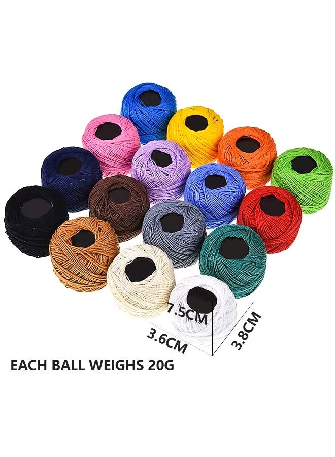 مجموعة خيوط كروشيه من القطن، كرات من خيوط القطن، للتطريز اليدوي، صليب كروشيه، تصميم سادة بألوان متنوعة، خيوط حياكة، خيوط تطريز يدوي (16 قطعة) - Image 3