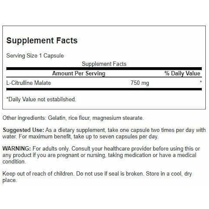 Swanson L-Citrulline Malate - Amino Acid Supplement Promoting Energy Production & Healthy Blood Circulation - Natural Formula Supporting Overall Wellness - (60 Capsules, 750mg Each) - Image 2
