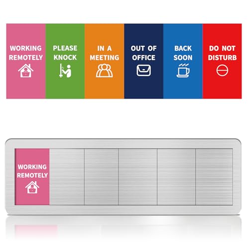 EliteSign Office Door Signs 6 Options Do Not Disturb, Please Knock, In A Meeting, Out Of Office, Working Remotely Back Soon Privacy Door Slider Sign For Meeting & Conference Room Brushed Silver - Image 1