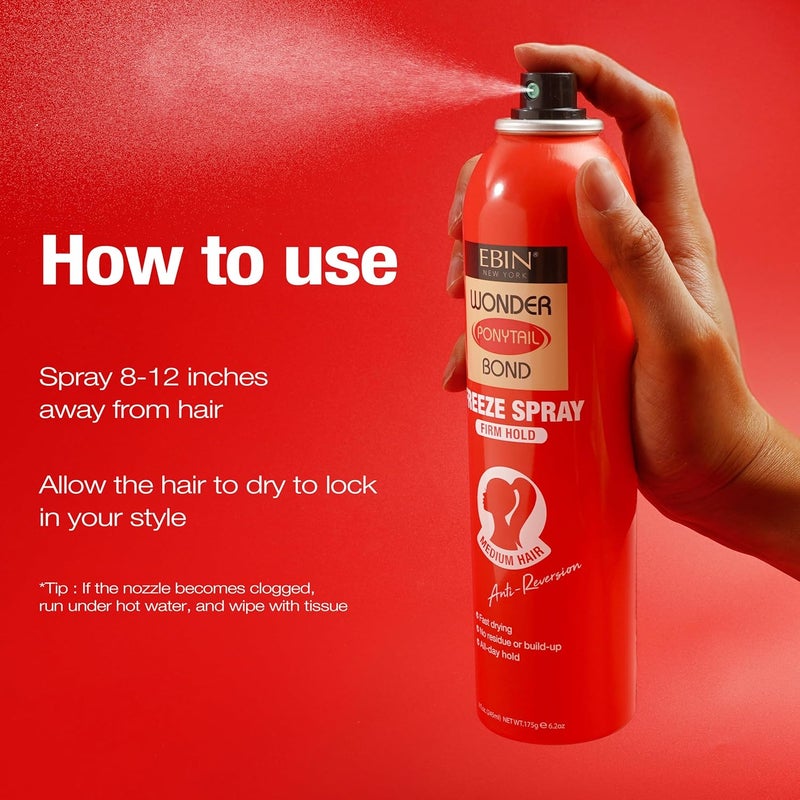 EBIN NEW YORK Wonder Ponytail Bond Freeze Spray Firm Hold - Medium Hair 8oz/ 245ml | Long Lasting Hold, Frizz Control, Shine Enhancing, Fast-Drying, All-Day Hold, Natural Look - Image 5
