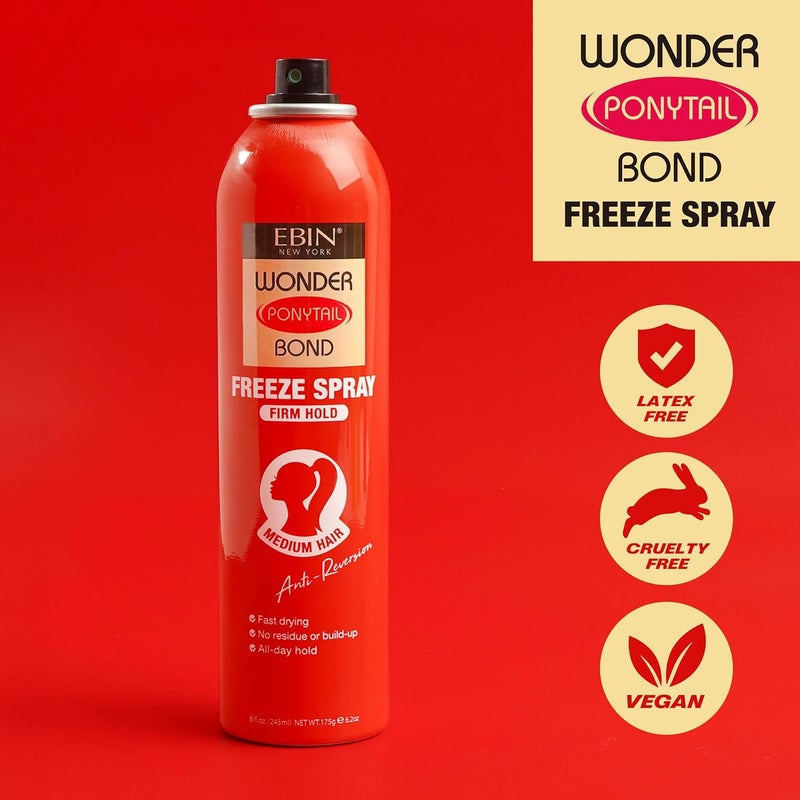 EBIN NEW YORK Wonder Ponytail Bond Freeze Spray Firm Hold - Medium Hair 8oz/ 245ml | Long Lasting Hold, Frizz Control, Shine Enhancing, Fast-Drying, All-Day Hold, Natural Look - Image 1