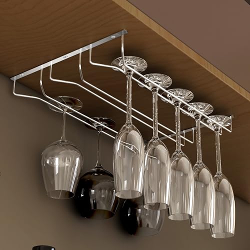 Plantex Wine Glass Rack/Holder Upside Down Hanging Organizer/Glass Hanging Stand for Pubs/Kitchen/Bars (L15.5 x W13 Inches - Triple Line) - Image 1