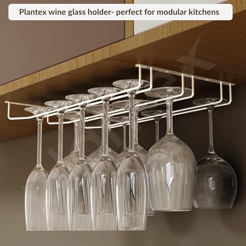 Plantex Wine Glass Rack/Holder Upside Down Hanging Organizer/Glass Hanging Stand for Pubs/Kitchen/Bars (L15.5 x W13 Inches - Triple Line) - Image 2