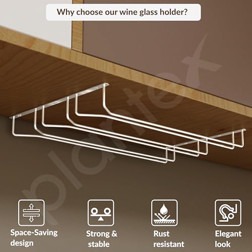 Plantex Wine Glass Rack/Holder Upside Down Hanging Organizer/Glass Hanging Stand for Pubs/Kitchen/Bars (L15.5 x W13 Inches - Triple Line) - Image 3