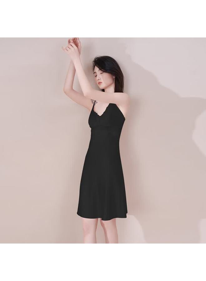 Agentmuse Women's Silk Pajamas Mulberry Silk Camisole Lace Nightdress 442 Classic Black XL