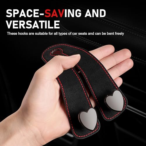 Zosgrew 2 PCS Car Seat Headrest Hook, Suede Cute Heart Shape Metal Double Head Purse Hook, Universal Automotive Seat Back Storage Hanger, Car Accessories for Women (Black) - Image 3