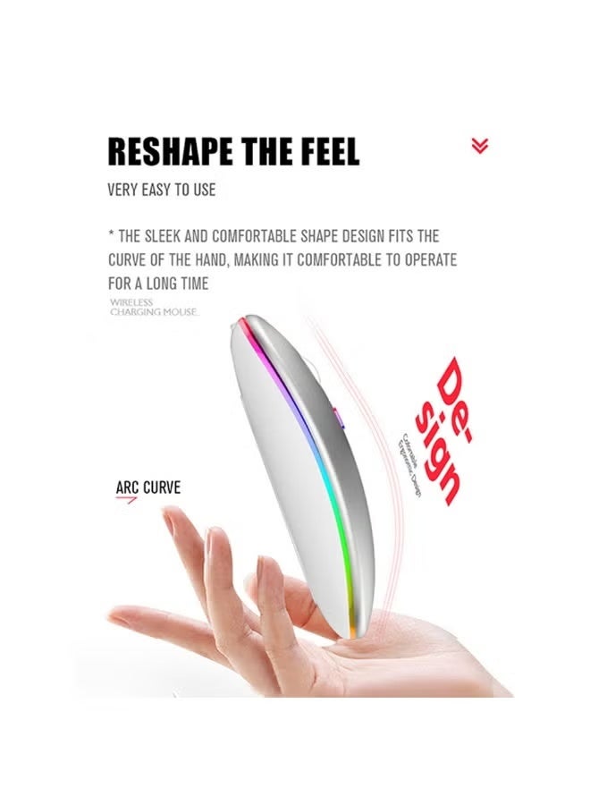 Wireless Bluetooth Mouse, Bluetooth 5.1 + 2.4GHz USB Wireless Receiver, Type-C Rechargeable Silent Bluetooth Wireless Mouse for PCs, Laptops, Tablets, Cell Phones, 3 Preset Adjustable DPI with RGB Lights (White) - Image 3