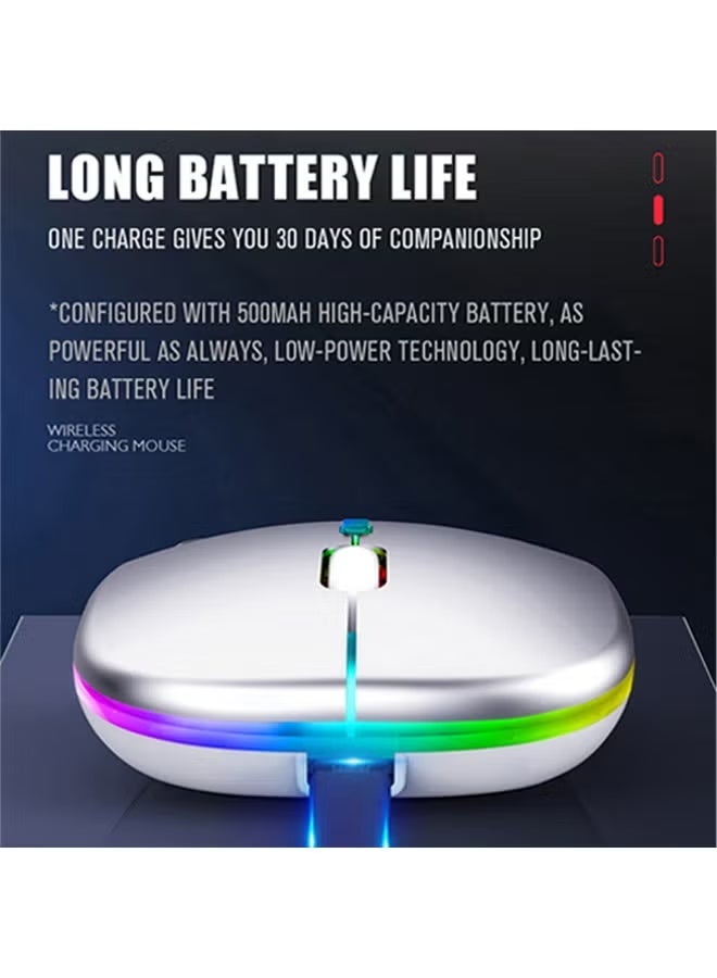 Wireless Bluetooth Mouse, Bluetooth 5.1 + 2.4GHz USB Wireless Receiver, Type-C Rechargeable Silent Bluetooth Wireless Mouse for PCs, Laptops, Tablets, Cell Phones, 3 Preset Adjustable DPI with RGB Lights (White) - Image 2