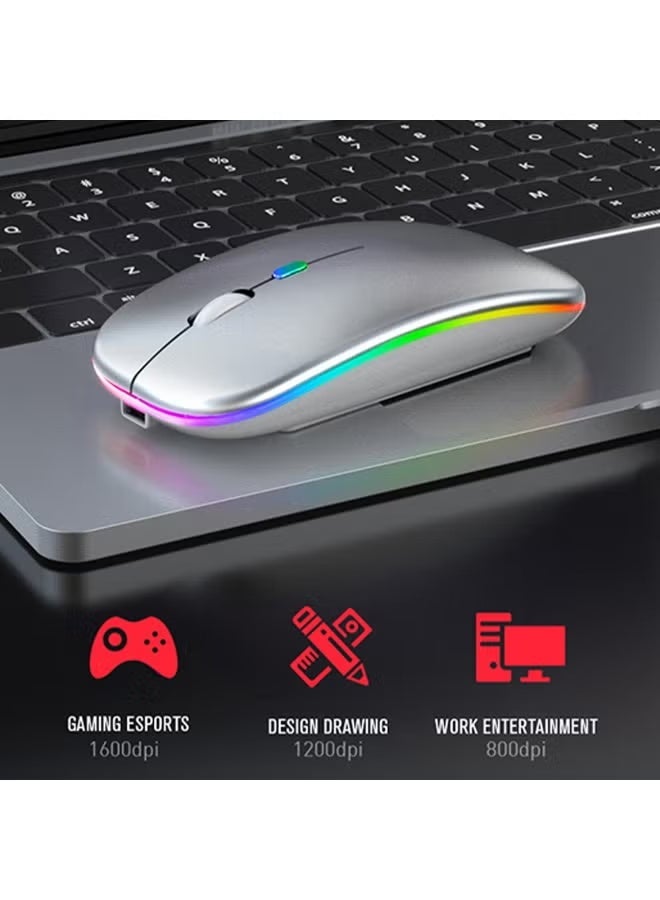 Wireless Bluetooth Mouse, Bluetooth 5.1 + 2.4GHz USB Wireless Receiver, Type-C Rechargeable Silent Bluetooth Wireless Mouse for PCs, Laptops, Tablets, Cell Phones, 3 Preset Adjustable DPI with RGB Lights (White) - Image 5