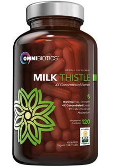 OmniBiotics Organic Milk Thistle Capsules, 1500mg 4X Concentrated Extract with Silymarin is The Strongest Milk Thistle Supplement Available. Great for Liver Cleanse! 120 Vegetarian Capsules  - Image 1