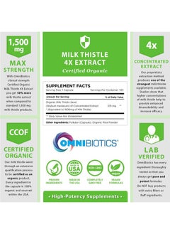OmniBiotics Organic Milk Thistle Capsules, 1500mg 4X Concentrated Extract with Silymarin is The Strongest Milk Thistle Supplement Available. Great for Liver Cleanse! 120 Vegetarian Capsules  - Image 2