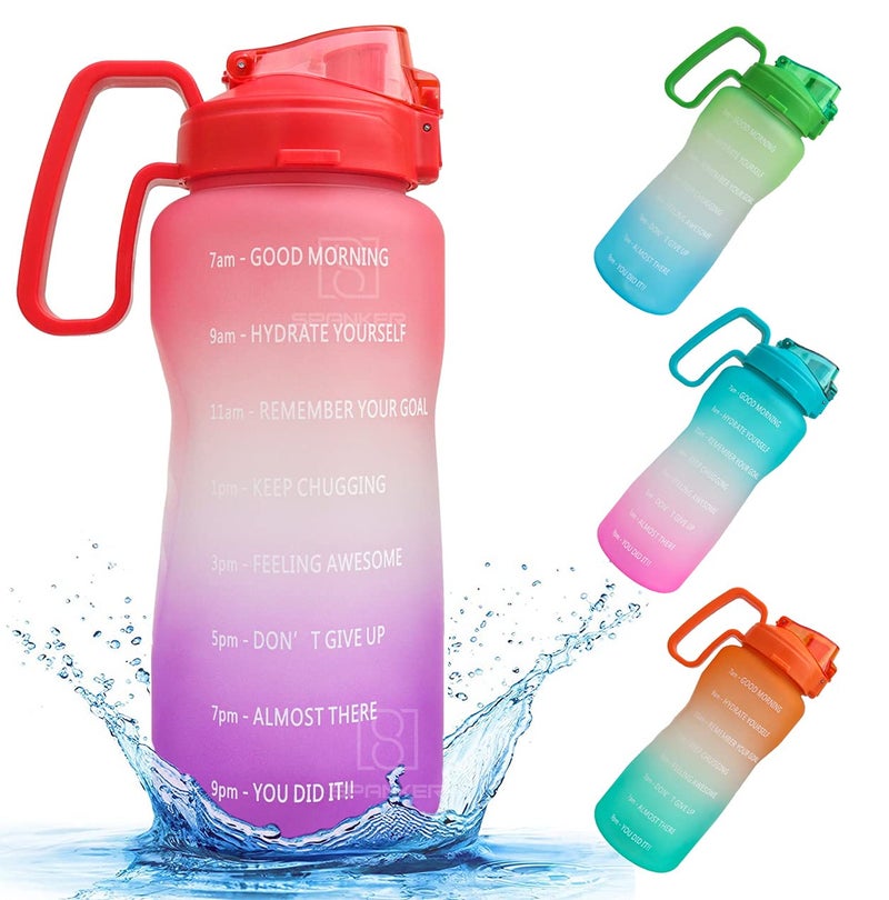 Spanker Ultima Motivational Water Bottle Half Gallon With Handle, Time Marker Large Capacity 2000 Ml, Leakproof Bpa Free Fitness Sports Water Bottle (Pink Purple) - Sstp - Plastic - Image 1