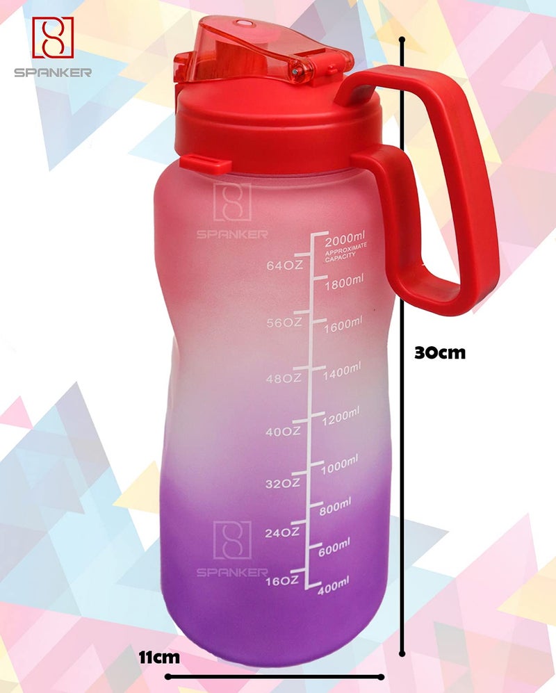 Spanker Ultima Motivational Water Bottle Half Gallon With Handle, Time Marker Large Capacity 2000 Ml, Leakproof Bpa Free Fitness Sports Water Bottle (Pink Purple) - Sstp - Plastic - Image 5
