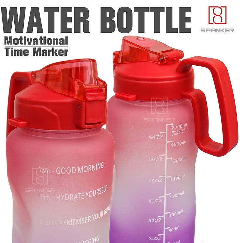 Spanker Ultima Motivational Water Bottle Half Gallon With Handle, Time Marker Large Capacity 2000 Ml, Leakproof Bpa Free Fitness Sports Water Bottle (Pink Purple) - Sstp - Plastic - Image 2