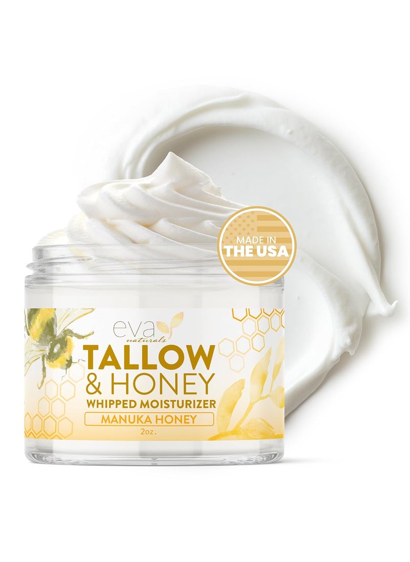 Eva Naturals Eva Naturals Whipped Tallow  Honey Moisturizer  Small Batch 100 GrassFed Beef Tallow Face Moisturizer with Manuka Honey  Beef Tallow For Face  Skin Hydration  2oz 