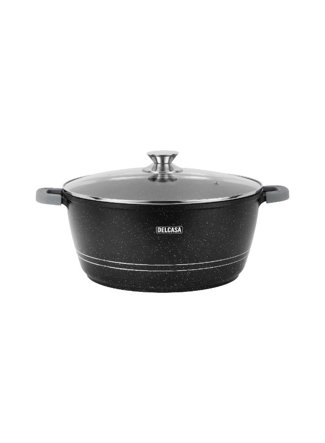 Delcasa 32 cm Die-Cast Aluminum Casserole DC3785 Non-Stick Granite Coating, Silicone Covered Handles, Transparent Glass Lid, Stainless Steel Frame and Knob/ Induction Base - Image 1