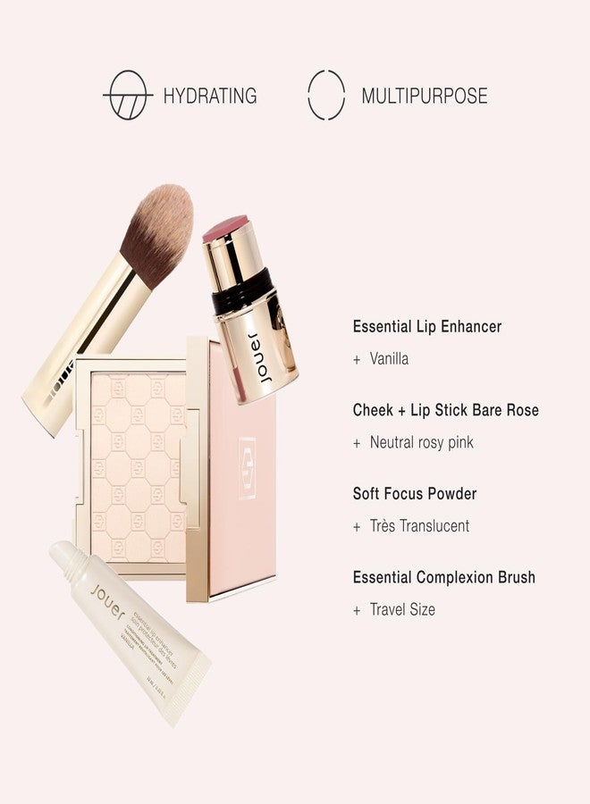 جوير مجموعة هدايا Jouer Les Must-Haves - بودرة تثبيت شفافة، فرشاة مكياج، أحمر خدود كريمي، أحمر شفاه، ومُكبِّر شفاه - بقيمة 99 دولارًا - Image 3