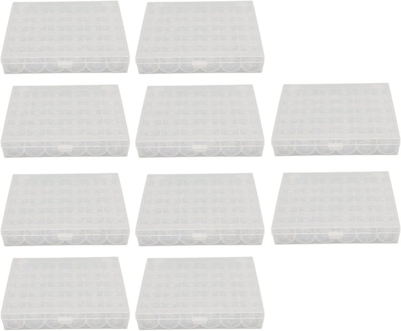 10 Sets Transparent Plastic Bobbins with Case, Sewing Machine Bobbins, Lightweight Clear Bobbins for Household Use, 36 - Compartment Storage Box Included - Image 1