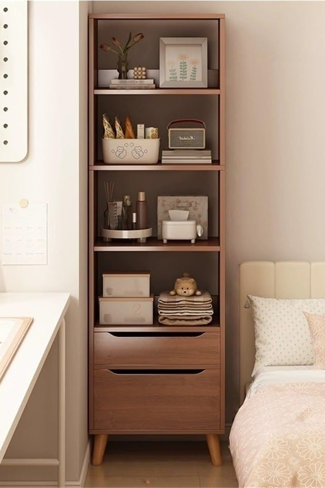 JOMILA Tall bedside table shelf simple and luxurious Nordic style ins minimalist storage small bedside storage cabinet with two drawers 4 storage compartments - Image 1