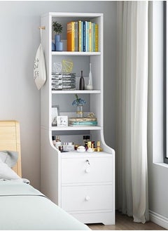 JOMILA Tall bedside table shelf simple and luxurious Nordic style ins minimalist storage small bedside storage cabinet with two drawers 4 storage compartments  - Image 2