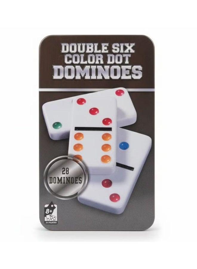 Double 6 Dominoes with Colored Dots 28 Pieces in a Solid Metal Box Fun Party Game for Kids and Adults