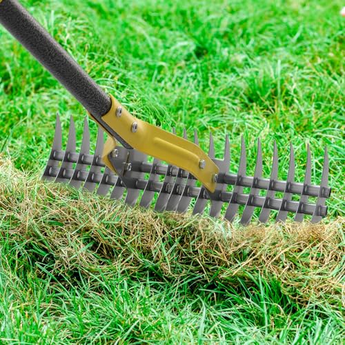 EUIJOIP Thatch Rake, 51" Heavy Duty Metal Dethatcher Rake with 15" Wide Double-Edged Sharp Tines Thatch Rakes for Lawns,Dead Grass Removal,Soil Loosening,Lawn Care, Dethatching,Yard,Garden - Image 1