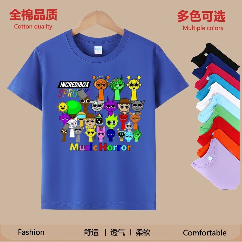 Rhythm Box Sprunki Summer In-Laws Boys' Cotton Short-Sleeved Mid-Large Children'S Multicolor T-Shirt Top Clothes Fashion Brand - Image 3