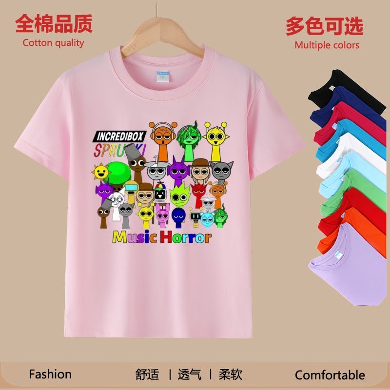Rhythm Box Sprunki Summer In-Laws Boys' Cotton Short-Sleeved Mid-Large Children'S Multicolor T-Shirt Top Clothes Fashion Brand - Image 1